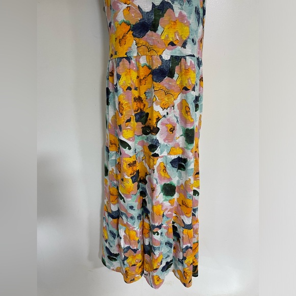 Denim & Co. Beach - Linen Blend Knit Midi Dress with Pockets - Gold Floral - Picture 3 of 7